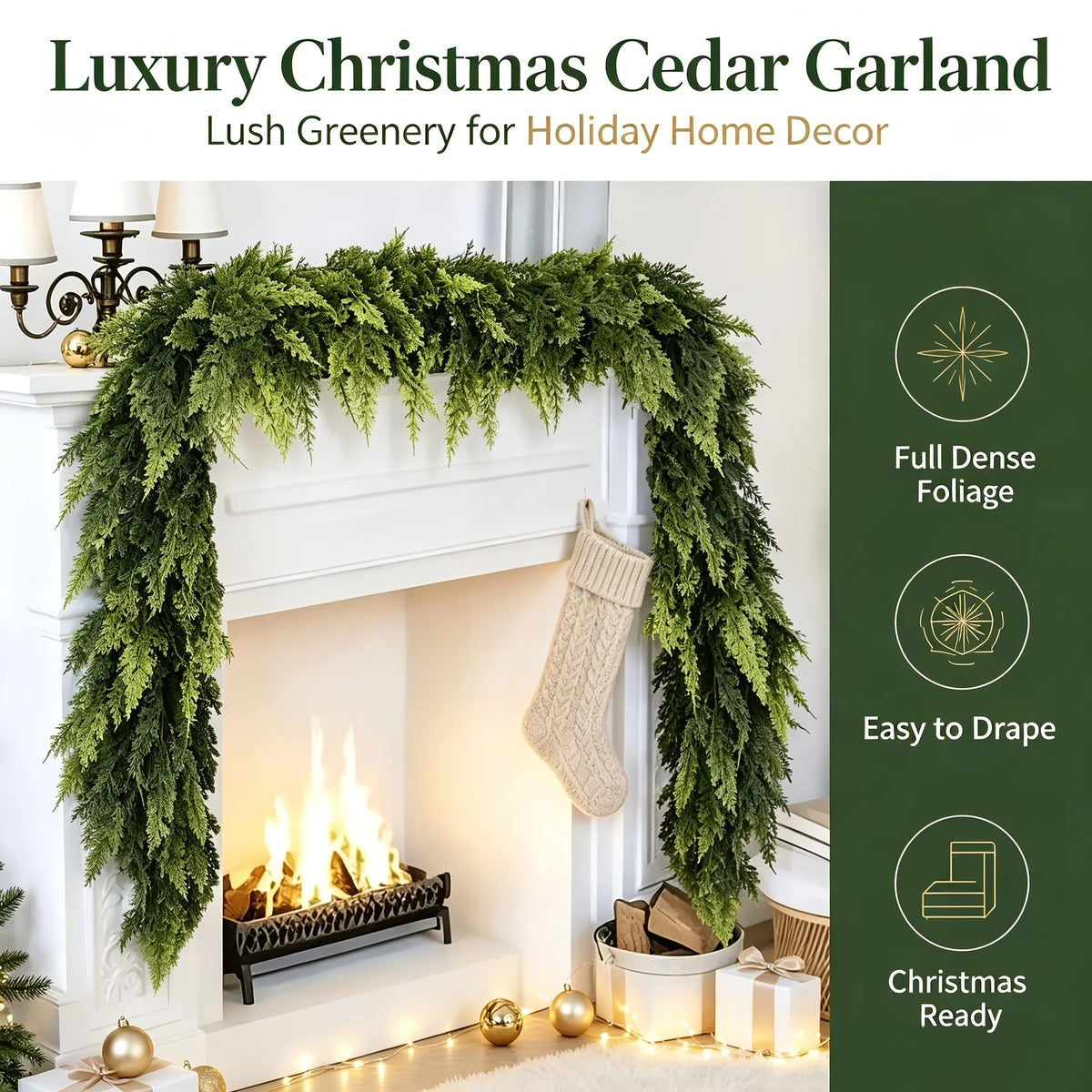 Lush Real-Touch Faux Cedar Christmas Garland