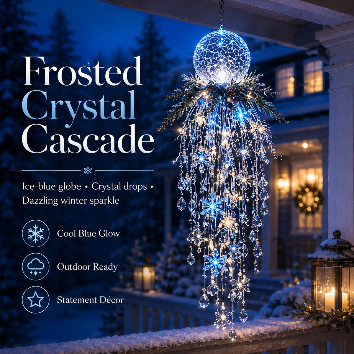 🎅 Christmas Hanging Snowflake & Crystal LED Light, Festive Porch Decoration ✨